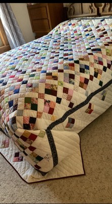 Home Made Nine Patch  Pattern Amish Hand Quilted Quilt King Size Bedding Quilts