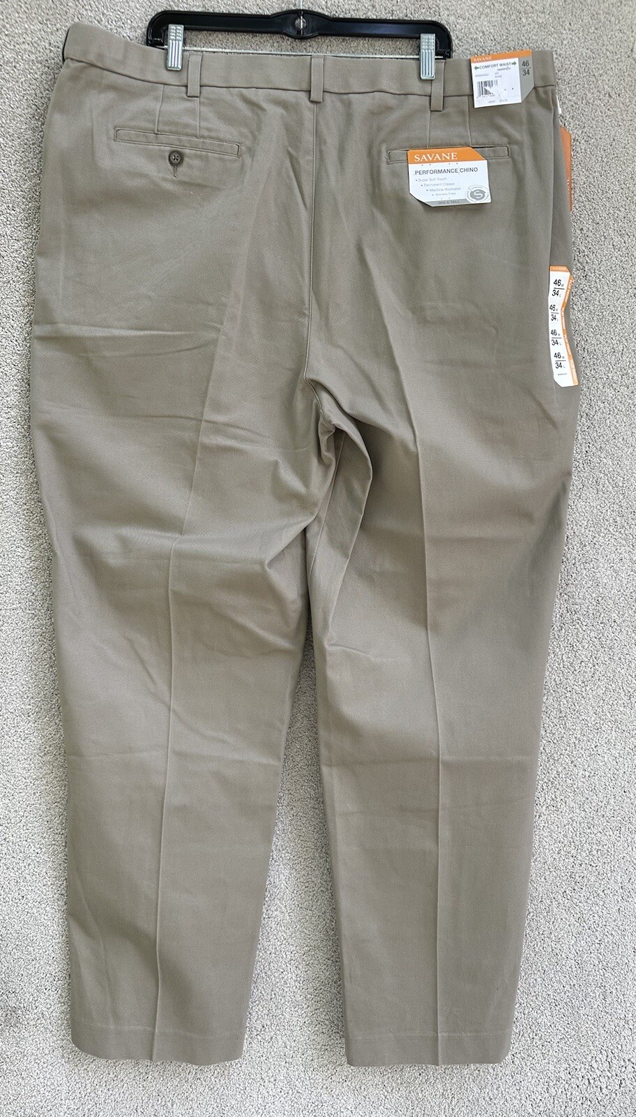 Savane Tan Pants Mens 46x34 Comfort Waist Flat Front Straight Fit NWT