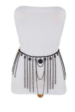 Women Pewter Color Metal Chain Belt Hip High Waist Fringes Coin Charms XS S M