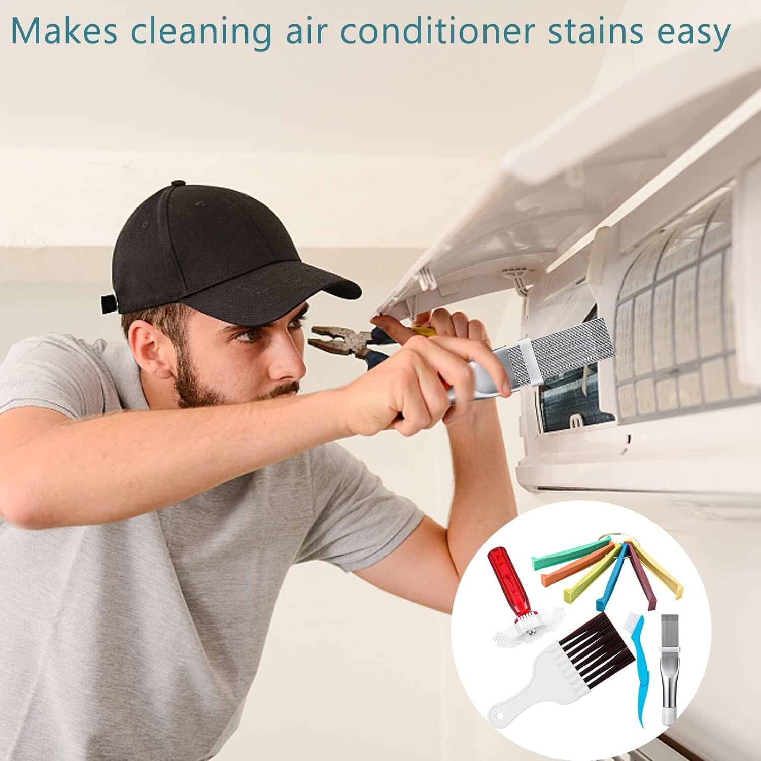 Air Conditioner Fin Cleaner Set Fin Comb Condenser Straightener Cleaning Brush