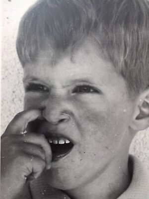 Vintage 1970s Boy Picking Nose Photo  Black & White Close Up