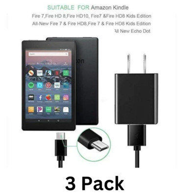 3 x Amazon Kindle Fire Tablet Fast Charger Adapter + Micro USB Cable Cord 6.5 Ft