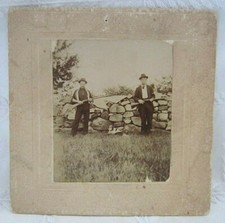 Vintage Cabinet Card Photo-2 Gentleman Pose with Shotguns & Dog -Stonewall