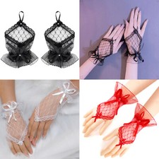 US 1 2Pairs Women Lace Fingerless Costume Gloves Bridal Wedding Party Wrist-long