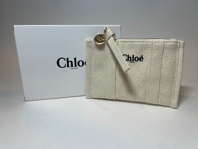 Chloe Parfum Beauty Beige Canvas Zip Wallet Clutch Pouch Makeup Cosmetic Bag New