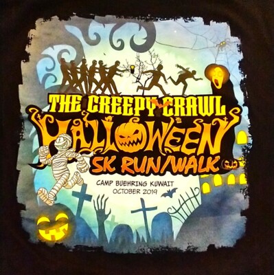  2019 Camp Buehring Kuwait The Creepy Crawl Halloween 5K Run/Walk Tee Size M