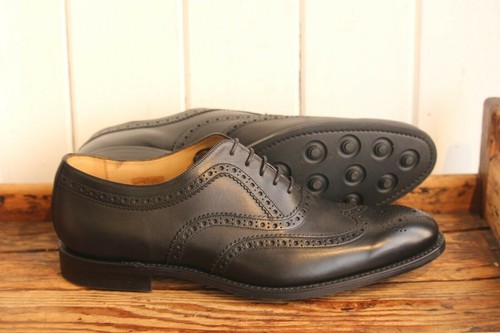 Loake Bovey Shoes - Black Calf - Size 