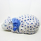 Polka Dot Large Ceramic Sleeping Cat Pink and Blue Spots On White Hand Painted