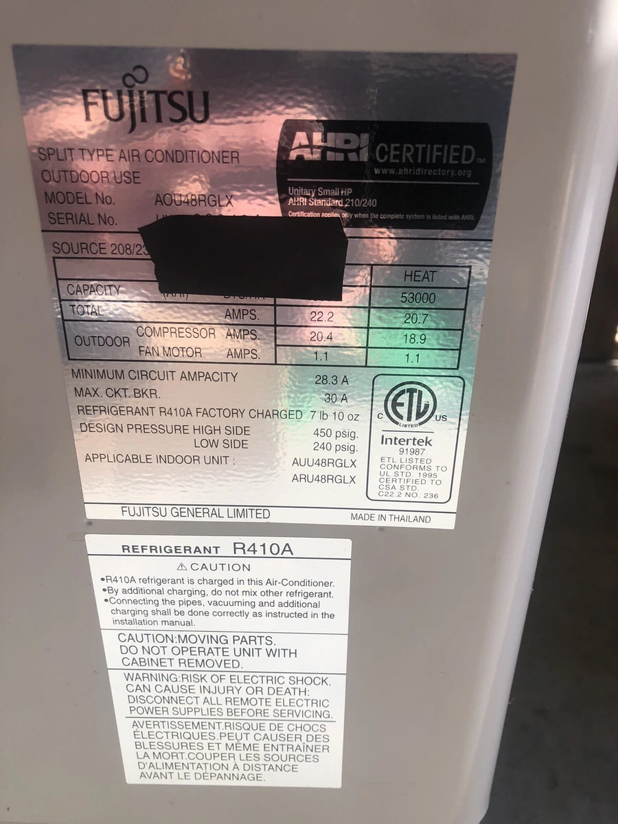 Fujitsu AOU48RGLX Mini Split Heat Pump Outdoor Unit 48000 BTU/HR | eBay