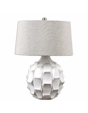 Modern 27" white ceramic table lamp, with linen shade. Excellent condition.