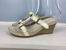 GEOX White Leather Wedge Heel Sandal Excellent Buckle Worn 1X 8 38.5 Work casual