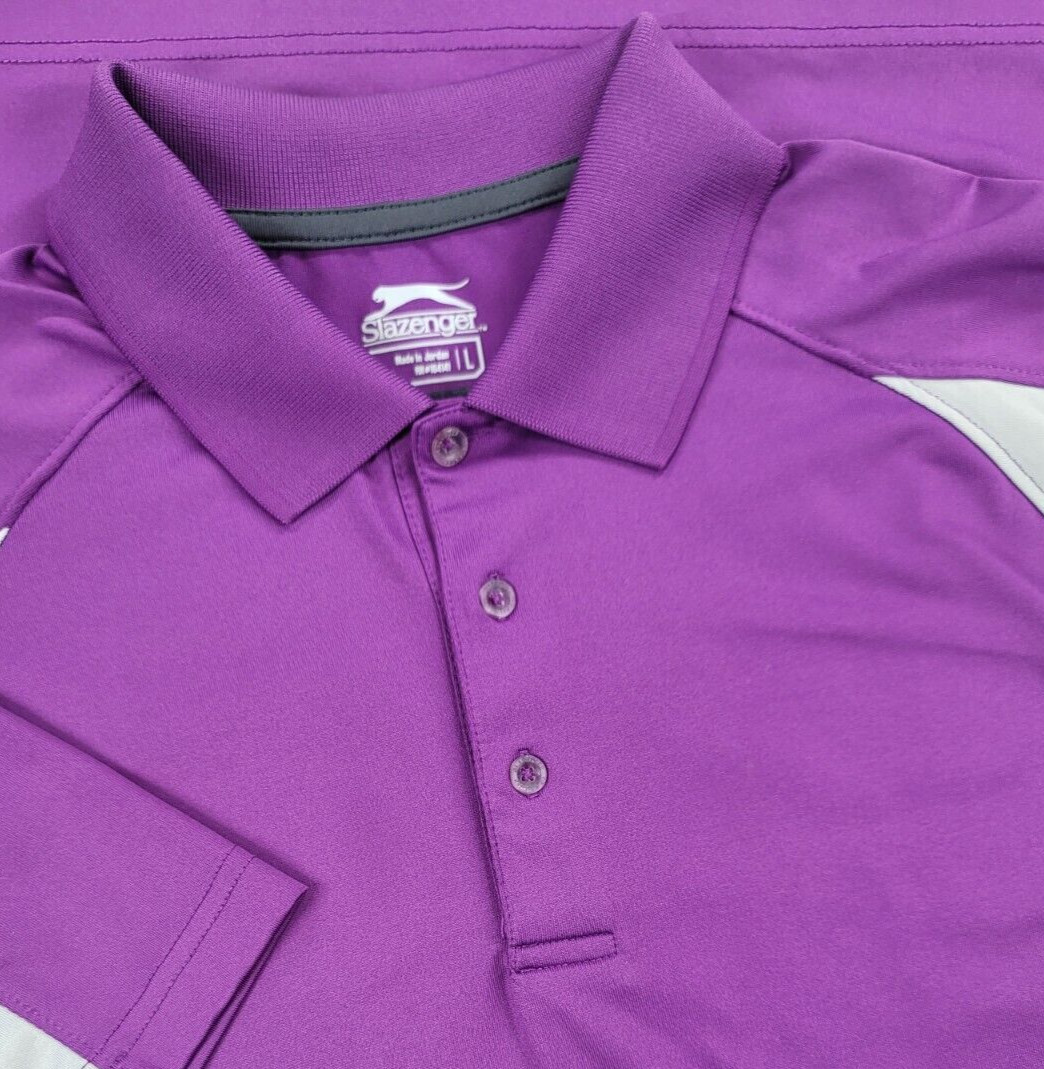 Slazenger Golf Shirt Mens L Purple Gray Performance Polo Short Sleeve Colorblock