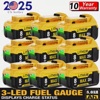 10～1 Pack For DeWalt 20V 20 Volt Max 8.0AH Lithium Ion Battery DCB206-2 DCB205-2