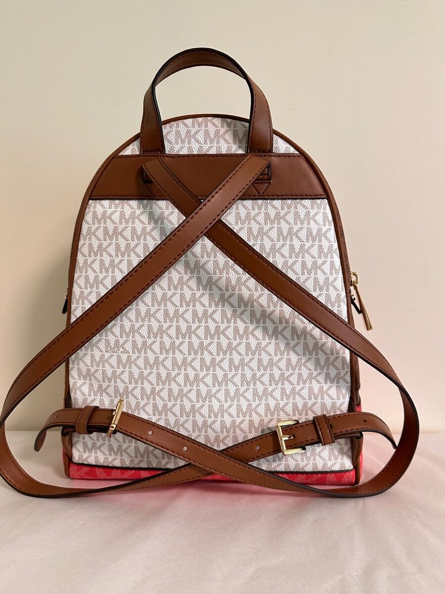 Michael Kors Rhea Zip Crimson Sig Canvas Medium Backpack & Jet Set Card  Case - Fickle Moon Boutique