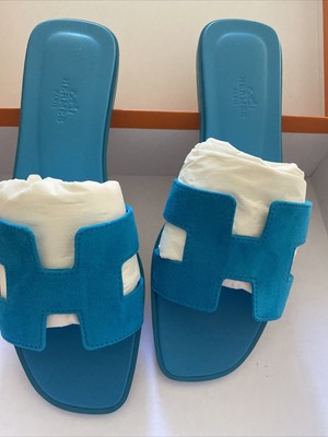 blue hermes slippers