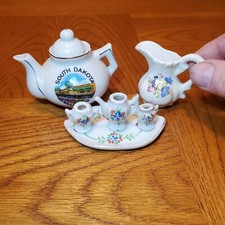 Miniature Porcelain Tea Set. Creamer Sugar Tea Pot