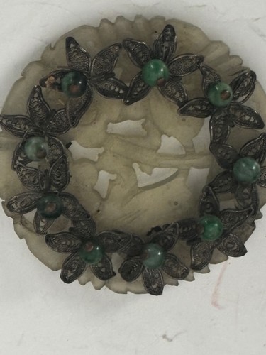 Antique Jewelry finding birds s Silvertone petals blue green bead READ  P136 - Afbeelding 3 van 7
