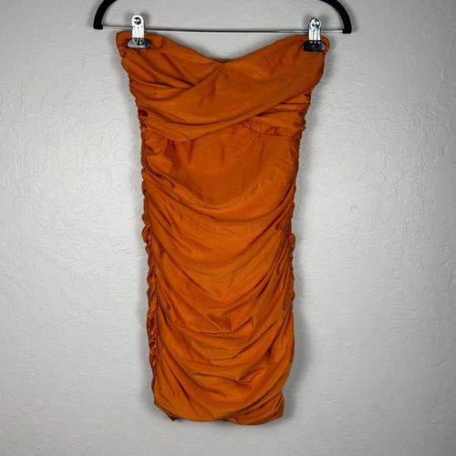 Tiger Mist Burnt Orange Strapless Ruched Bodycon Mini Dress Women M /missing tag