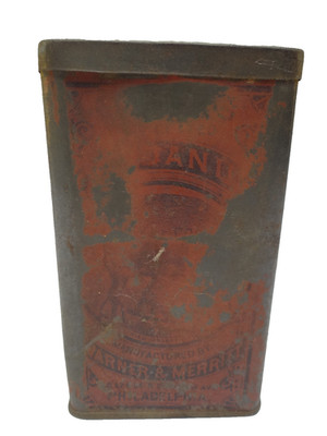 Antique Warner & Merritt Phila PA Cocoa Pudding Cakes Coconut Red Metal Tin