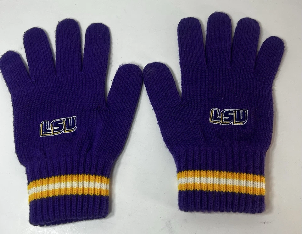 Luvas de inverno/outono NCAA LSU Tigers College SEC. Roxo e dourado. Desgaste de aquecimento. - Imagem 2 de 4