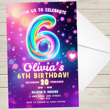 Personalised Pink Glitter 6th Birthday Party Invitation A6 Girls Children Kids 6