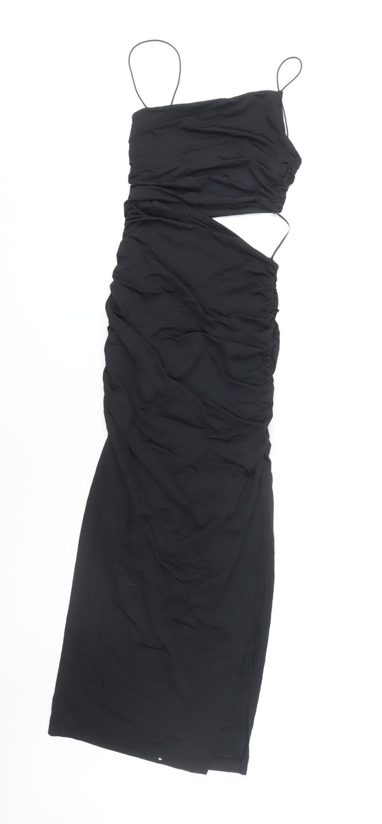 Zara Women's Black Sleeveless Ruched Midi Dress | eBay UK