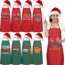 16 PCS Christmas Elf Apron Santa Hat Set Adjustable Kitchen Funny Cooking