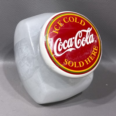 Coca Cola Canister Ice Cold Sold Here Ceramic Lid Frosted Jar Anchor Hocking