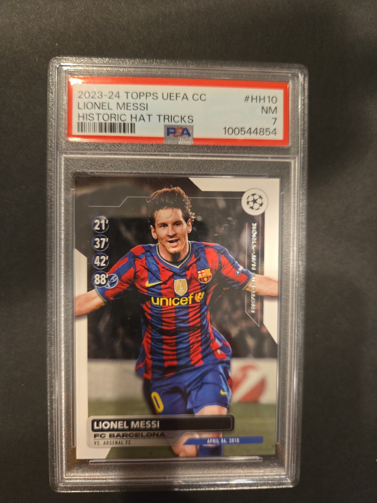 2023-24 Topps UEFA Club Barcelona - Historic Hat Tricks Lionel Messi PSA
