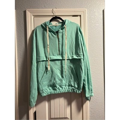 POL Hoodie Women Medium Mint Green Half Zip Pullover Kangaroo Pocket