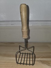 Antique Square Head Potato Masher Wood Handle Rustic Charmer Kitchen Utensils