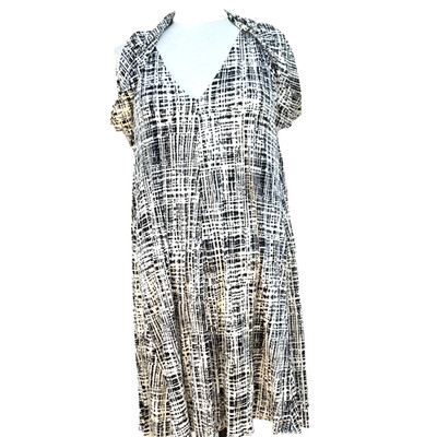 PRADA Milano Black White Abstract Grid Silk Shift Midi Dress Size 38/ US 2 or 4