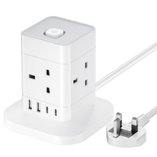 hotimy Cube Extension Lead with USB Slots, Hotimy 4 Way Multi Plug White