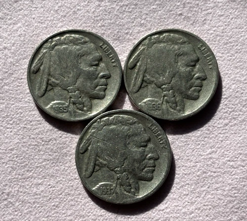 Lot of 3 Buffalo Nickels - Nice Full Date Coins - 1935P, 1936P & 1937P