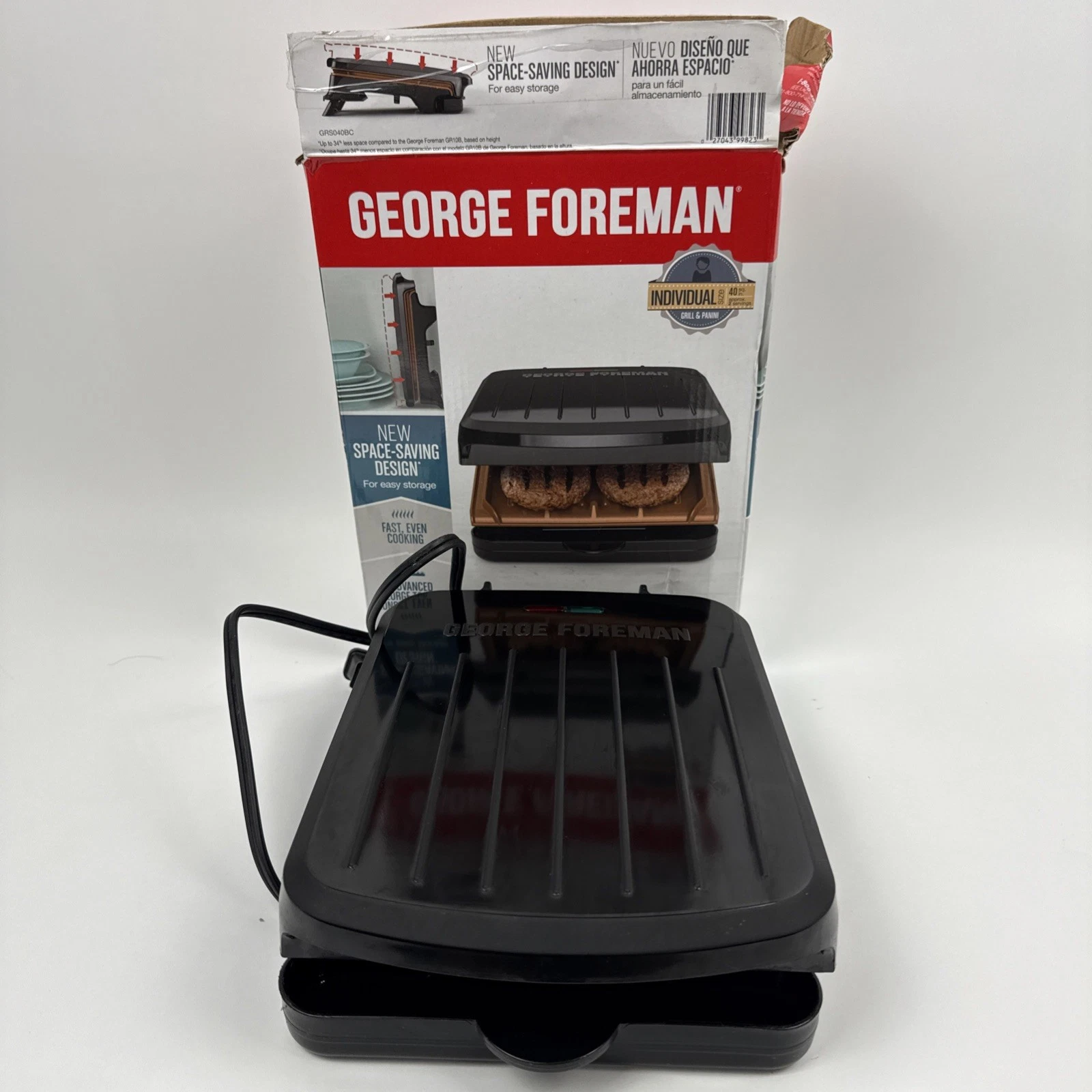 George Foreman Individual Grill & Panini Press Nonstick GRS040BC Dishwasher Safe