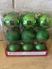 Christmas Tree Ornaments Green Holiday Time 18 Shatterproof Ornaments