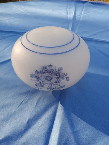 Vintage Milk Glass Ceiling Fan Dome Light Lamp Shade Globe Blue Floral 3” Fitter