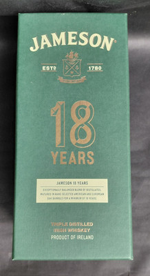 Jameson 18 Years Triple Distilled Irish Whiskey Empty Bottle Box with Wood Base