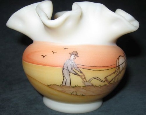Fenton 1983 Schaller Iowa Centennial Ruffled Vase handbemalt von Wagner - Bild 3 von 5
