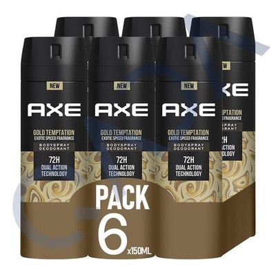 AXE 72Hr Gold Temptation Fresh Deodorant Body Spray Fragrance for Men - 6 Pack