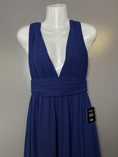 Lulus Dress Womens XS Blue Chiffon Plunge V Neck Maxi Side Slit Formal Gown