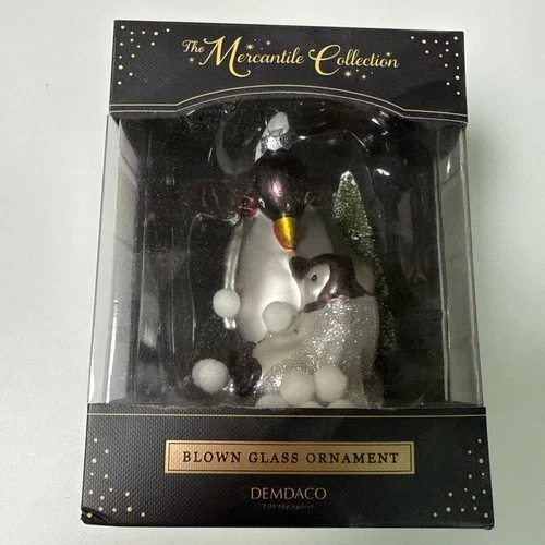 Demdaco The Mercantile Collection Blown Glass Ornament Penguins 5” Tall