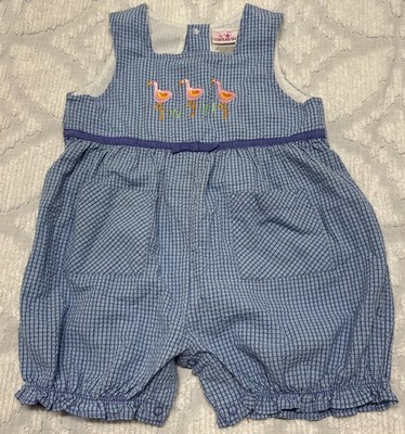 VTG Carter s Gingham Bubble Romper Flamingo Embroidered Girls 3T Purple/Blue