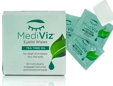 Mediviz Tea Tree Eyelid Wipes Exfoliating,Hypoallergenic Eyelid Scrubs (30-Pack)