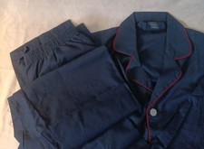 Vintage Mens Pajamas Weldon Size Small Blue Elastic Pants  Shirt Red Piping