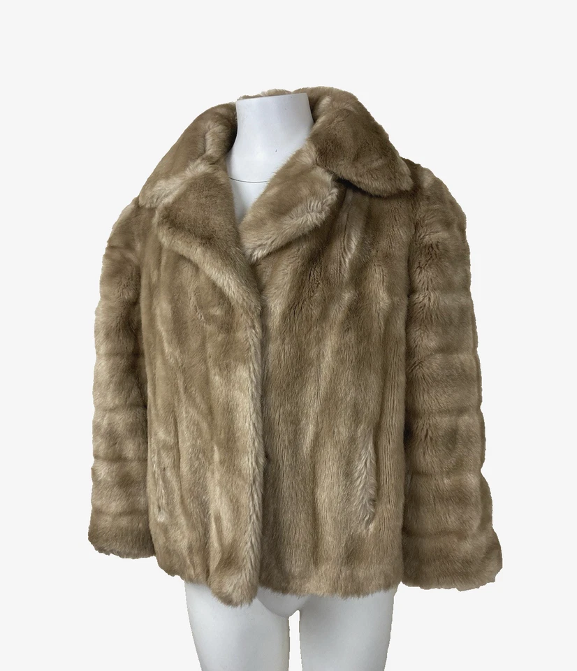 Vintage Faux Fur Coat Jacket Beige Short UK14-16 Evening Occasion Wear Mob Wife - Image 2 of 4