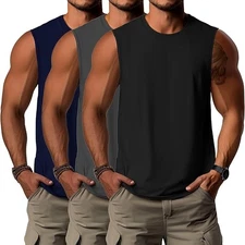 Ficerd 3 Pack Men's Big Tall Tank Top Cotton Moisture Wicking Muscle Shirts LRG