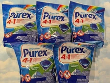 LOT (5) PUREX 4 IN 1 LAUNDRY DETERGENTS PACS MOUNTAIN BREEZE TOTAL 105 PACS
