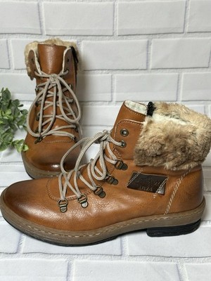 Rieker Women s Brown Faux Fur Lace-Up Ankle Boots Sz 8.5