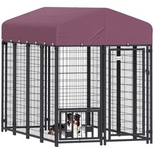 Dog Kennel with Rotating Adjustable Bowls, 7.9' x 4' x 6'